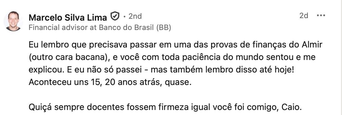 Depoimento de Marcelo Silva Lima, Financial Advisor at Banco do Brasil