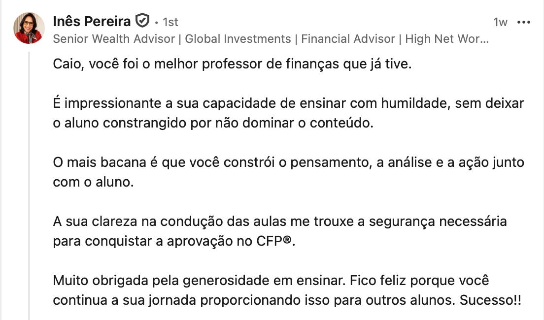Depoimento de Inês Pereira, Senior Wealth Advisor